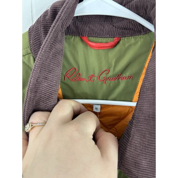 Robert Graham Quilted Jacket Green Size XL NWT Collared Preppy Outdoor Lagenlook - Picture 5 of 15